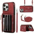 thumbnail image 1 of Dteck Crossbody Wallet Case for iPhone 14 Pro, RFID Blocking PU Leather Zipper Handbag Purse Flip Cover, Kickstand Folio Case with Card Slots Wrist Strap Lanyard 6.1 Inch,Red, 1 of 10