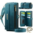 thumbnail image 1 of Dteck Crossbody Wallet Case for iPhone 15 Plus RFID Blocking 9-Card Holder Matte PU Leather Magnetic Snap Shoulder Strap Zipper Pocket Phone Case Fit for iPhone 15 Plus,Green, 1 of 9