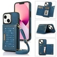 thumbnail image 1 of Dteck Crossbody Wallet Case for iPhone 15 Plus with RFID Blocking Card Slot Holder, Magnetic Flip Folio Purse Case, PU Leather with Bling Diamond Design Hangbag with Detachable Lanyard Strap,Blue, 1 of 8