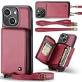 thumbnail image 1 of Dteck Crossbody Wallet Case for iPhone 15 Plus, RFID Blocking PU Leather Zipper Handbag Purse Flip Cover, Kickstand Folio Case with Card Slots Holder Wrist Strap Lanyard,Red, 1 of 9