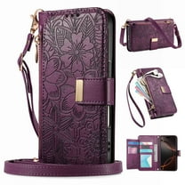 Dteck Crossbody Wallet Case for iPhone 15 Pro Max with Card Holder, Soft Embossing PU Leather Magnetic Closure Strap Zipper Pocket Phone Case Fit for iPhone 15 Pro Max,Purple