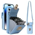 thumbnail image 1 of Dteck Crossbody Wallet Case for iPhone 15 Pro Max, PU Leather Purse Case with Card Holder, Flip Cover with Metal Lock Buckle Lanyard for Women Men, Light Blue, 1 of 7