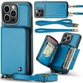 thumbnail image 1 of Dteck Crossbody Wallet Case for iPhone 15 Pro Max, RFID Blocking PU Leather Zipper Handbag Purse Flip Cover, Kickstand Folio Case with Card Slots Holder Wrist Strap Lanyard,Blue, 1 of 8