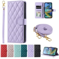 Dteck Crossbody Wallet Case for iPhone 15 Pro, PU Leather Phone Case with Card Holder Kickstand & Wrist Strapp Cover Magnetic Closure Flip Handbag Purse Shell for Women,Purple