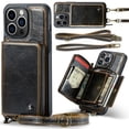 thumbnail image 1 of Dteck Crossbody Wallet Case for iPhone 15 Pro, RFID Blocking PU Leather Zipper Handbag Purse Flip Cover, Kickstand Folio Case with Card Slots Holder Wrist Strap Lanyard,Coffee, 1 of 8