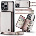 thumbnail image 1 of Dteck Crossbody Wallet Case for iPhone 15 Pro, RFID Blocking PU Leather Zipper Handbag Purse Flip Cover, Kickstand Folio Case with Card Slots Holder Wrist Strap Lanyard,Rosegold, 1 of 7