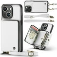 thumbnail image 1 of Dteck Crossbody Wallet Case for iPhone 15, RFID Blocking PU Leather Zipper Handbag Purse Flip Cover, Kickstand Folio Case with Card Slots Holder Wrist Strap Lanyard,White, 1 of 9