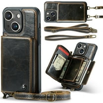 Dteck Crossbody Wallet Case for iPhone 15, RFID Blocking PU Leather Zipper Handbag Purse Flip Cover, Kickstand Folio Case with Card Slots Holder Wrist Strap Lanyard,Black