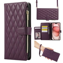 Dteck Crossbody Wallet Case for iPhone 16 Pro, 6-Card Holder Elegant Soft PU Leather Magnetic Buckle Shoulder Strap Zipper Pocket Handbag Purse Phone Case,Deep Purple