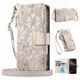 thumbnail image 1 of Dteck Crossbody Wallet Case for iPhone 16 Pro Max with Card Holder, Soft Embossing PU Leather Magnetic Closure Strap Zipper Pocket Phone Case Fit for iPhone 16 Pro Max,Beige, 1 of 7