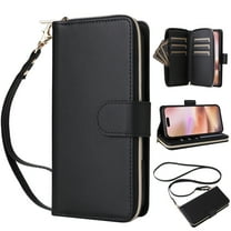 Dteck Crossbody Wallet Case for iPhone 17 Pro Max, Soft PU Leather with 9-Card Slots Holder Kickstand, Handbag Zipper Flip Cover with Wrist Strap for Men Women,Black