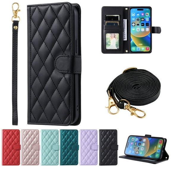 Dteck Crossbody Wallet Case for iPhone 7 / 8 / SE 2022 & 2020, PU Leather Phone Case with Card Holder Kickstand & Wrist Strapp Cover Magnetic Closure Flip Handbag Purse Shell for Women,Black