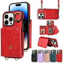 Dteck Crossbody Wallet Case for iPhone 8 Plus / iPhone 7 Plus, Premium PU Leather Shockproof Protective Phone Case 5.5 Inch with 360°Rotating Ring Holder Lanyard Strap for Women Men,Red