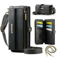thumbnail image 1 of Dteck Crossbody Wallet Case for iPhone 8 Plus/7 Plus RFID Blocking 9-Card Holder Matte PU Leather Magnetic Snap Shoulder Strap Zipper Pocket Phone Case Fit for iPhone 8 Plus/7 Plus,Black, 1 of 9