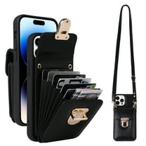 Dteck Crossbody Wallet Case for iPhone SE 2022/SE 2020/8/7, PU Leather Purse Case with Card Holder, Flip Cover with Metal Lock Buckle Lanyard for Women Men, Black