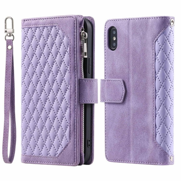 Dteck Crossbody Wallet Case for iPhone X with Card Slot Holder, PU Leather Zip Pocket Folio Purse Flip Case Magnetic Closure Handbag with Detachable Lanyard Strap for iPhone XS/X,Purple