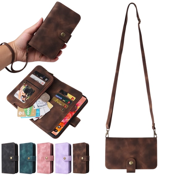 Dteck Crossbody Wallet Magnetic Phone Case for Google Pixel 6 Pro, Premium PU Leather Handbag Zipper Pocket with Lanyard Shoulder Strap Wristlet Folio Flip Case for Google Pixel 6 Pro,Brown