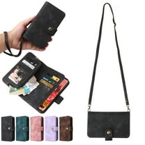 Dteck Crossbody Wallet Magnetic Phone Case for Samsung Galaxy S21 FE, Premium PU Leather Handbag Zipper Pocket with Lanyard Shoulder Strap Wristlet Folio Flip Case for Samsung Galaxy S21 FE,Black