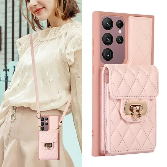Dteck Crossbody Wallet Phone Case for Samsung Galaxy S25 Ultra 6.9", Multi-function Card Slots Pocket PU Leather Cover Women Men for Samsung S25 Ultra,Pink
