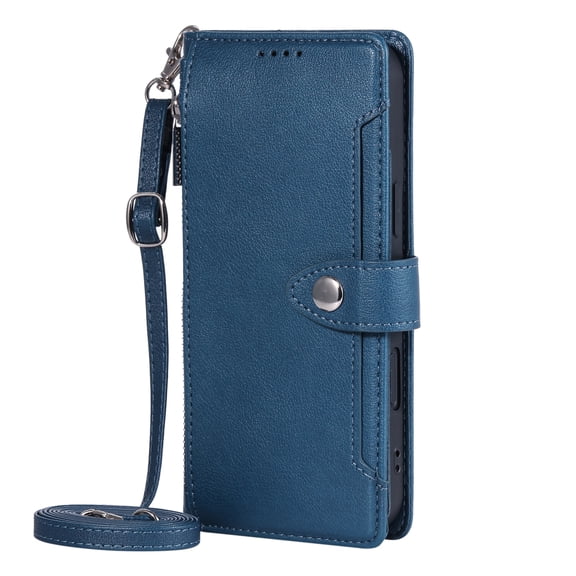 Dteck Crossbody Wallet Phone Case for iPhone 16, 5-Card Holder Zipper Strap Lanyard PU Leather Shockproof Cover,Darkblue