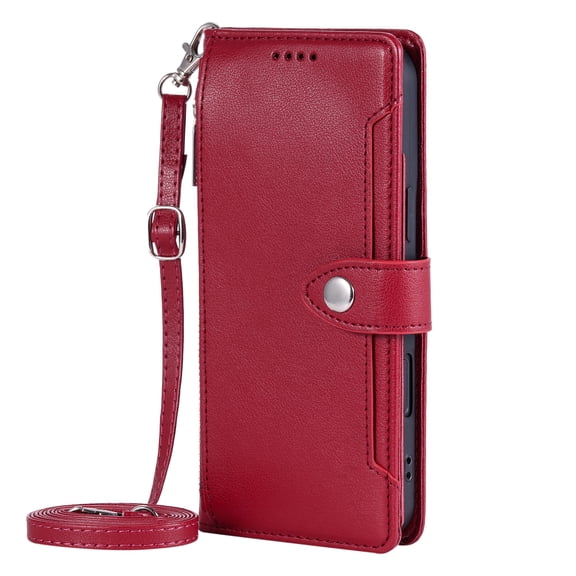 Dteck Crossbody Wallet Phone Case for iPhone Air, 5-Card Holder Zipper Strap Lanyard PU Leather Shockproof Cover,Red