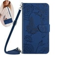 thumbnail image 1 of Dteck Crossbody Wallet Phone Case for iPhone 14,PU Leather Butterfly Embossed Magnetic Folio Flip Stand Cover with Shoulder Strap Lanyard Wristlet for iPhone 14,Blue, 1 of 7
