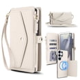 thumbnail image 1 of Dteck Crossbody Wallet for Samsung Galaxy S25+ with Detachable Magnetic Phone Case, Compatible with MagSafe, RFID Blocking PU Leather Phone Case Flip Cover Wrist Strap Zipper Card Holder Slots,White, 1 of 8