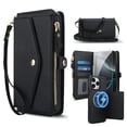 thumbnail image 1 of Dteck Crossbody Wallet for iPhone 16 Plus with Detachable Magnetic Phone Case, Compatible with MagSafe, RFID Blocking PU Leather Flip Cover Wrist Strap Zipper Card Holder Slots,Black, 1 of 8