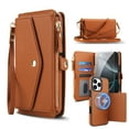 thumbnail image 1 of Dteck Crossbody Wallet for iPhone 16 Pro with Detachable Magnetic Phone Case, Compatible with MagSafe, RFID Blocking PU Leather Flip Cover Wrist Strap Zipper Card Holder Slots,Brown, 1 of 8