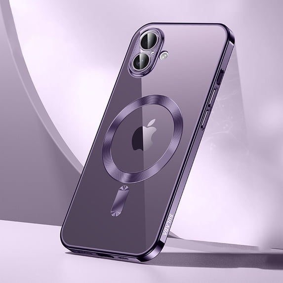 Dteck Crystal Clear Magnetic Case for iPhone 16 Plus,Luxury Plating Case Built-in Camera Lens Protector Compatible with MagSafe Slim Transparent Back Cover for iPhone 16 Plus,Purple