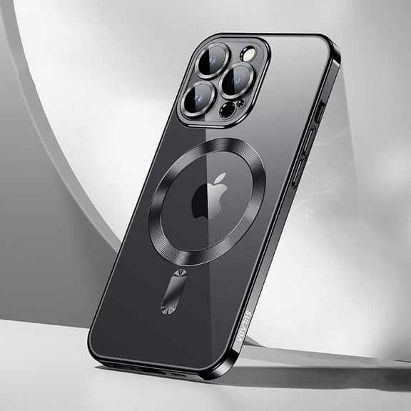 Dteck Crystal Clear Magnetic Case for iPhone 16 Pro,Luxury Plating Case Built-in Camera Lens Protector Compatible with MagSafe Slim Transparent Back Cover for iPhone 16 Pro,Black