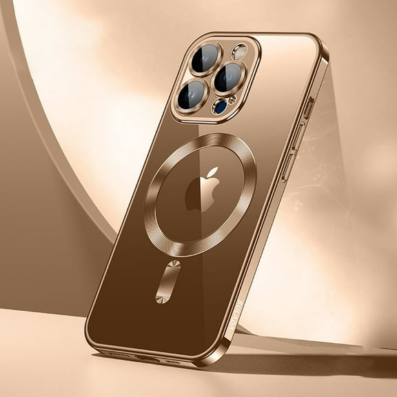 Dteck Crystal Clear Magnetic Case for iPhone 16 Pro Max,Luxury Plating Case Built-in Camera Lens Protector Compatible with MagSafe Slim Transparent Back Cover for iPhone 16 Pro Max,Titaniumgold