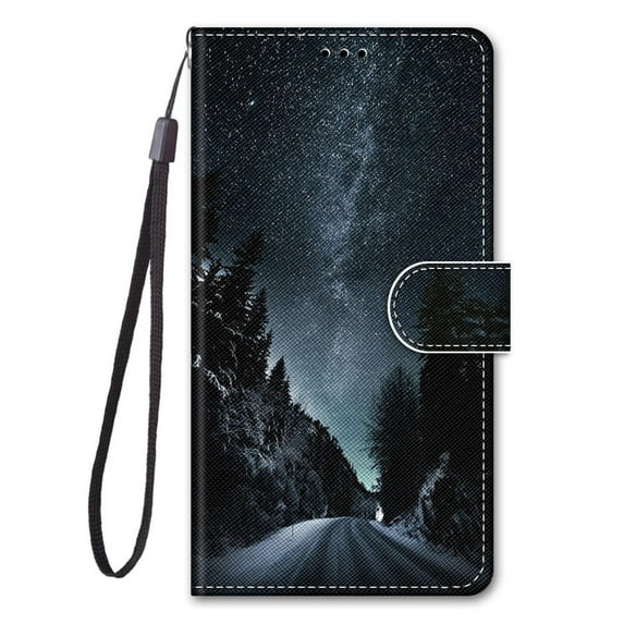 Dteck Cute Case for Samsung Galaxy A13 5G, Stylish Folio Flip Cover with Anti-Lost Strap Galaxy A13 5G Wallet Phone Case, The Night
