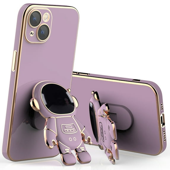 Dteck Cute Case for iPhone X/XS Ultra Slim Astronaut Hidden Stand Case Gold Plating Frame Shockproof Case with Kickstand Case Purple,For iPhone XS/X