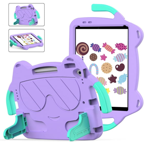 Dteck Cute Case for iPad 9th/8th/7th Generation - iPad 10.2 Case 2021/2020/2019 with Pencil Holder, Shockproof Handle Stand Kids Friendly Light Weight Case for iPad 10.2 inch 9/8/7 GeneratiLightpurple