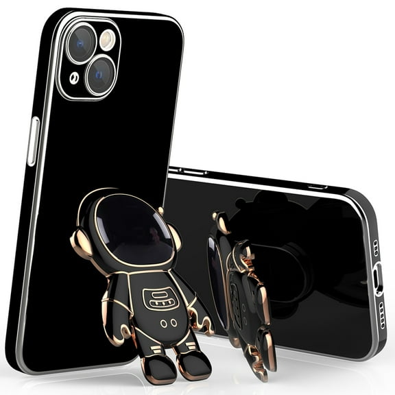 Dteck Cute Case for iPhone XS Max Ultra Slim Astronaut Hidden Stand Case Gold Plating Frame Shockproof Case with Kickstand Case Black,For iPhone XS Max