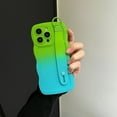thumbnail image 1 of Dteck Cute Curly Wave Frame Shape For iPhone 15 Plus Case with Adjustable Wristband Kickstand Soft Silicone Shockproof Protective Multicolor Phone Cover for Women Girls, Green+Blue, 1 of 9