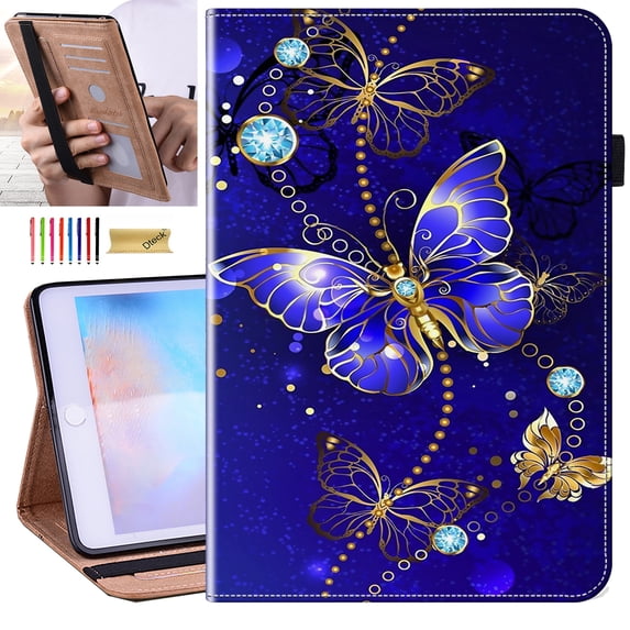 Dteck Cute Folio Case for iPad mini 5/4 Generation/ iPad mini 7.9 Case for Kids,Multi-Angle Viewing Protective Stand Auto Wake/Sleep Cover with Pencil Holder & Card Holder & Elastic Strap,Butterfly