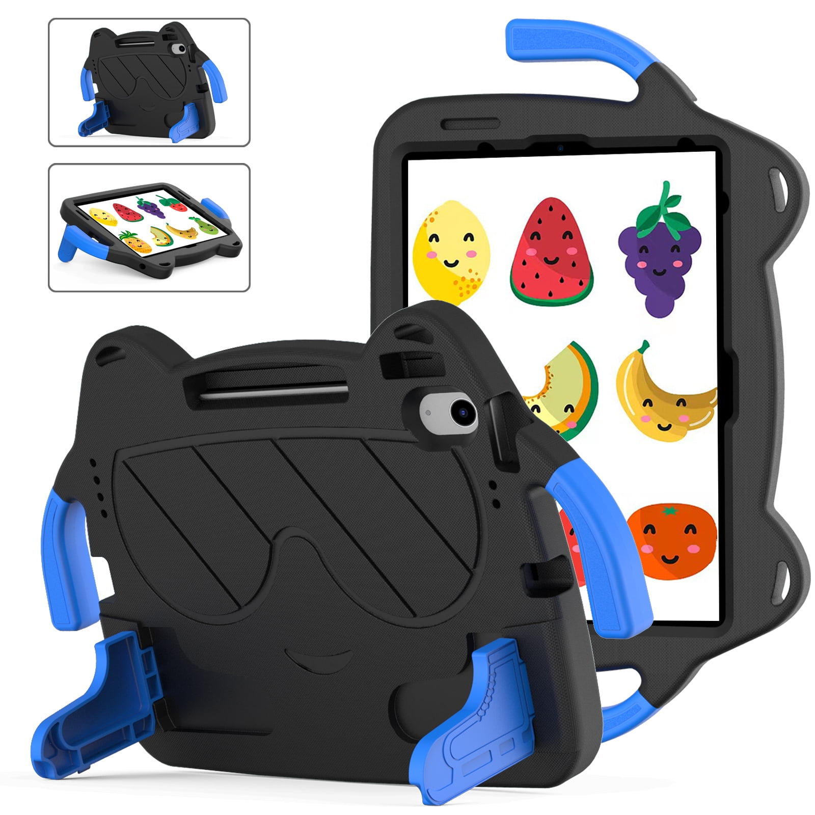 Dteck Cute Kids Case for iPad 10th Generation 10.9 Inch 2022 / iPad Air 5 / iPad Air 4 Silicone Child Proof Boys Girls Case with Built-in Pencil Holder Kickstand Handle Grip for 10.9 Inch iPad,Black