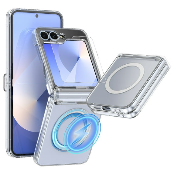 Dteck Designed for Samsung Galaxy Z Flip 5 Case with Hinge Protection, Slim Full Body Protective Shockproof Phone Case with Screen Protector for Galaxy Z Flip 5,Clear