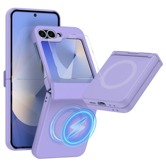 Dteck Designed for Samsung Galaxy Z Flip 5 Case with Hinge Protection, Slim Full Body Protective Shockproof Phone Case with Screen Protector for Galaxy Z Flip 5,Purple