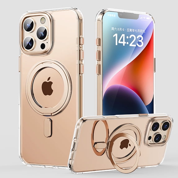 Dteck Designed for iPhone 16 Pro Max Case, 360°Rotatable Ring Stand Case Compatible with MagSafe Military-Grade Protection Magnetic Kickstand Case 6.9 inch,Clear-Bronze