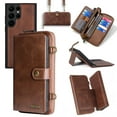 thumbnail image 1 of Dteck Detachable 2 in 1 Wallet Case for Samsung Galaxy S25 with Wrist Strap,Crossbody Shoulder Strap, Magnetic 9+ Card Slots Zipper Purse Phone Cover, Brown, 1 of 8
