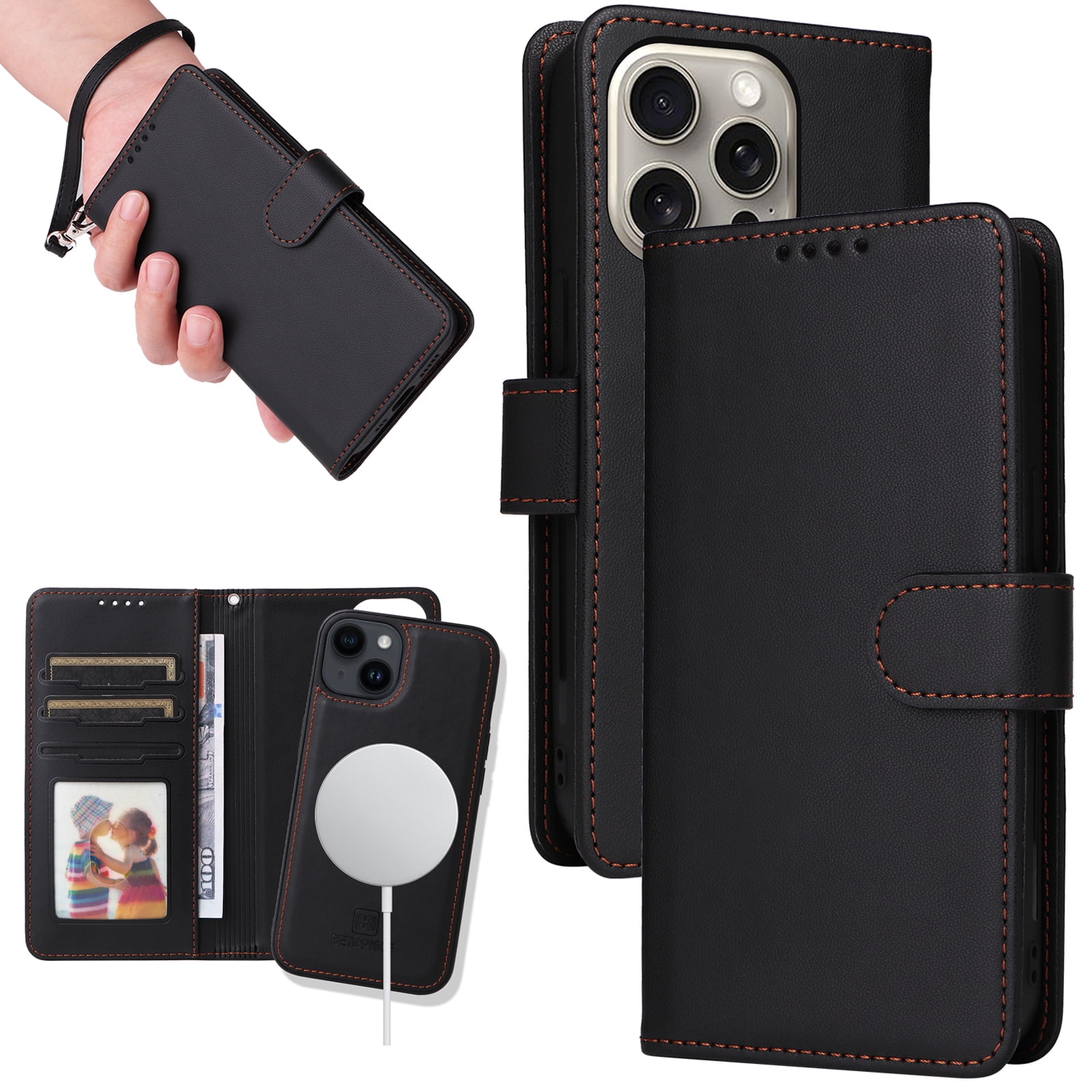 Leather Wallet Case Mag Wallet Iphone 12 Pro Dteck Detachable In