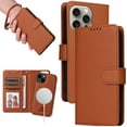 thumbnail image 1 of Dteck Detachable 2 in 1 Wallet Case for iPhone 13 Pro,Magnetic Leather Card Slots Case Shockproof Rubber Mag-Safe Cover with Wrist Strap,Brown, 1 of 11