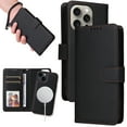thumbnail image 1 of Dteck Detachable 2 in 1 Wallet Case for iPhone 14 Pro Max,Magnetic Leather Card Slots Case Shockproof Rubber Mag-Safe Cover with Wrist Strap,Black, 1 of 11