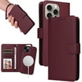 thumbnail image 1 of Dteck Detachable 2 in 1 Wallet Case for iPhone 15 Pro,Magnetic Leather Card Slots Case Shockproof Rubber Mag-Safe Cover with Wrist Strap,Winered, 1 of 11