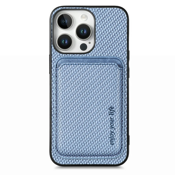 Dteck Detachable Back Cover for iPhone 16 Pro with Card Holder, Magnetic Wallet Pocket Carbon Fiber Texture PU Leather Slim Phone Case, Blue