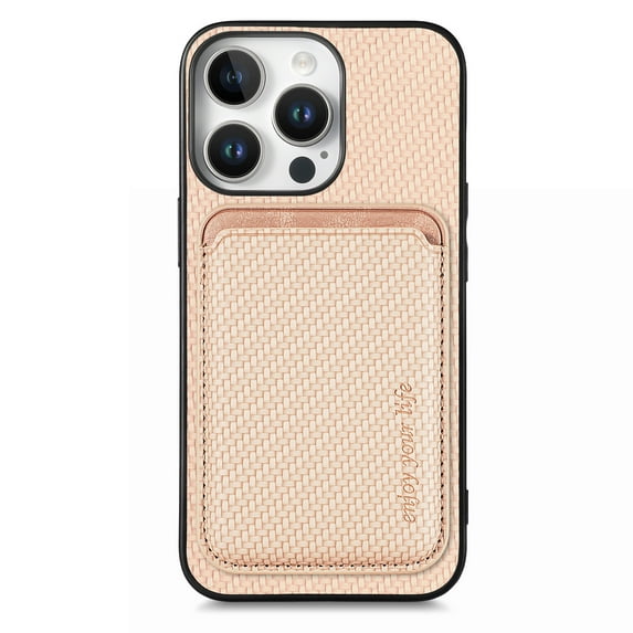Dteck Detachable Back Cover for iPhone 16 Pro with Card Holder, Magnetic Wallet Pocket Carbon Fiber Texture PU Leather Slim Phone Case, Khaki
