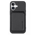 thumbnail image 1 of Dteck Detachable Back Cover for iPhone 16 with Card Holder, Magnetic Wallet Pocket Carbon Fiber Texture PU Leather Slim Phone Case, Black, 1 of 12